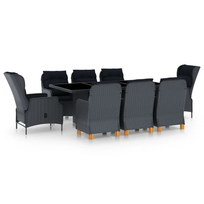 vidaXL 9 Piece Patio Dining Set with Cushions Poly Rattan Dark Gray-0