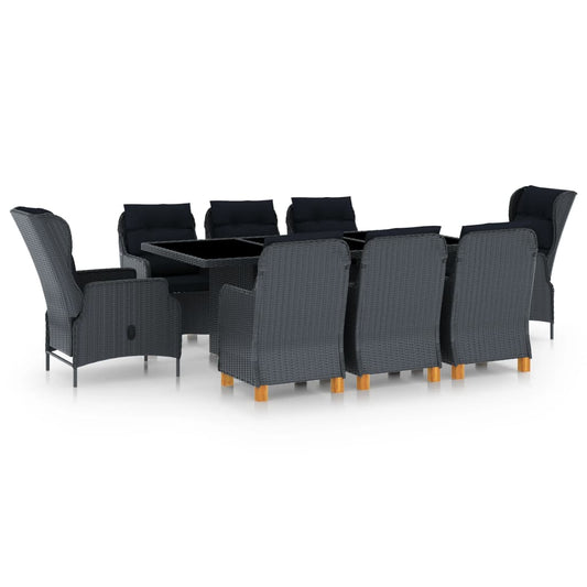vidaXL 9 Piece Patio Dining Set with Cushions Poly Rattan Dark Gray-0