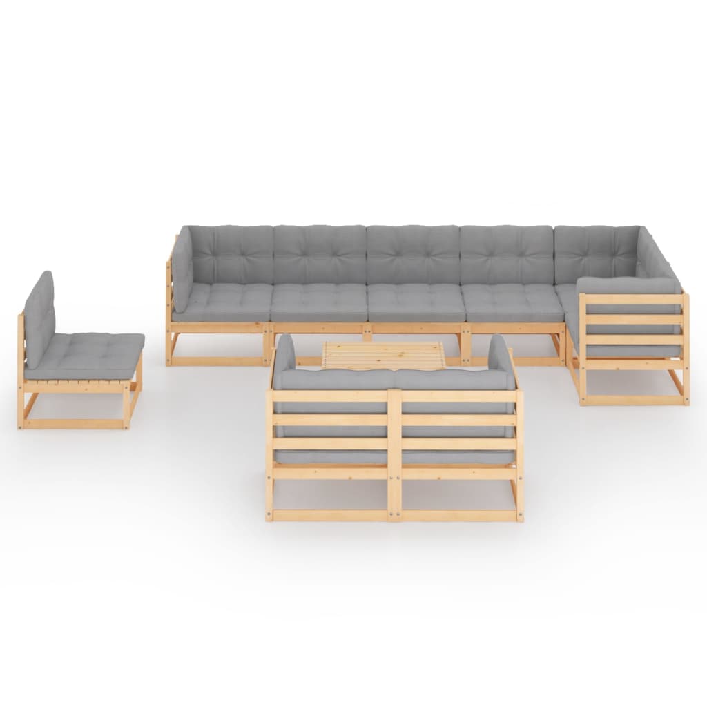 vidaXL 10 Piece Patio Lounge Set with Cushions Solid Pinewood-1