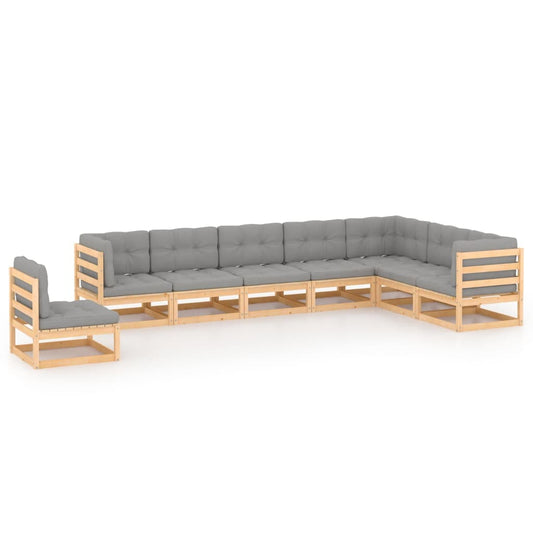vidaXL 8 Piece Patio Lounge Set with Cushions Solid Wood Pine-0