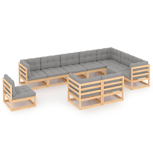 vidaXL 10 Piece Patio Lounge Set with Cushions Solid Pinewood-0
