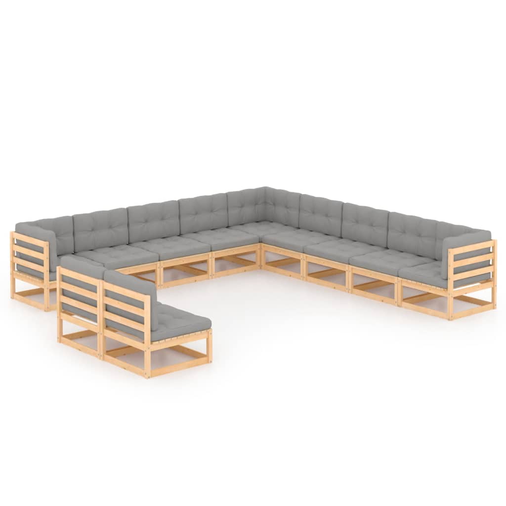 vidaXL 11 Piece Patio Lounge Set with Cushions Solid Wood Pine-0