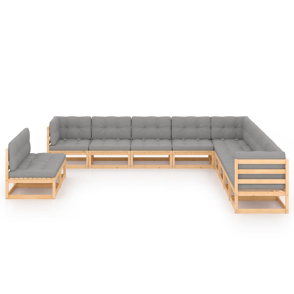 vidaXL 11 Piece Patio Lounge Set with Cushions Solid Wood Pine-1