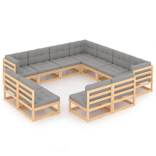 vidaXL 11 Piece Patio Lounge Set with Cushions Solid Wood Pine-0