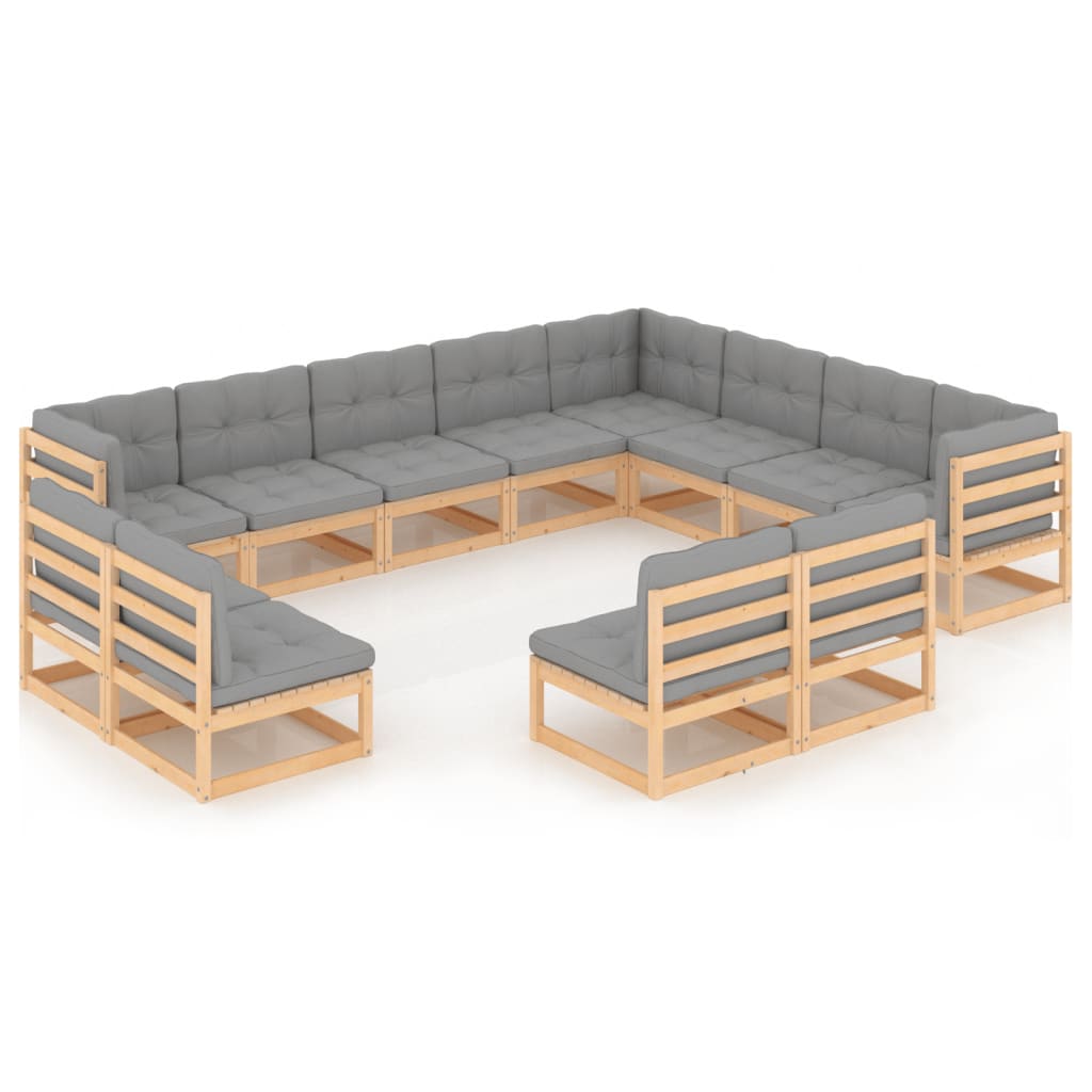 vidaXL 12 Piece Patio Lounge Set with Cushions Solid Wood Pine-1