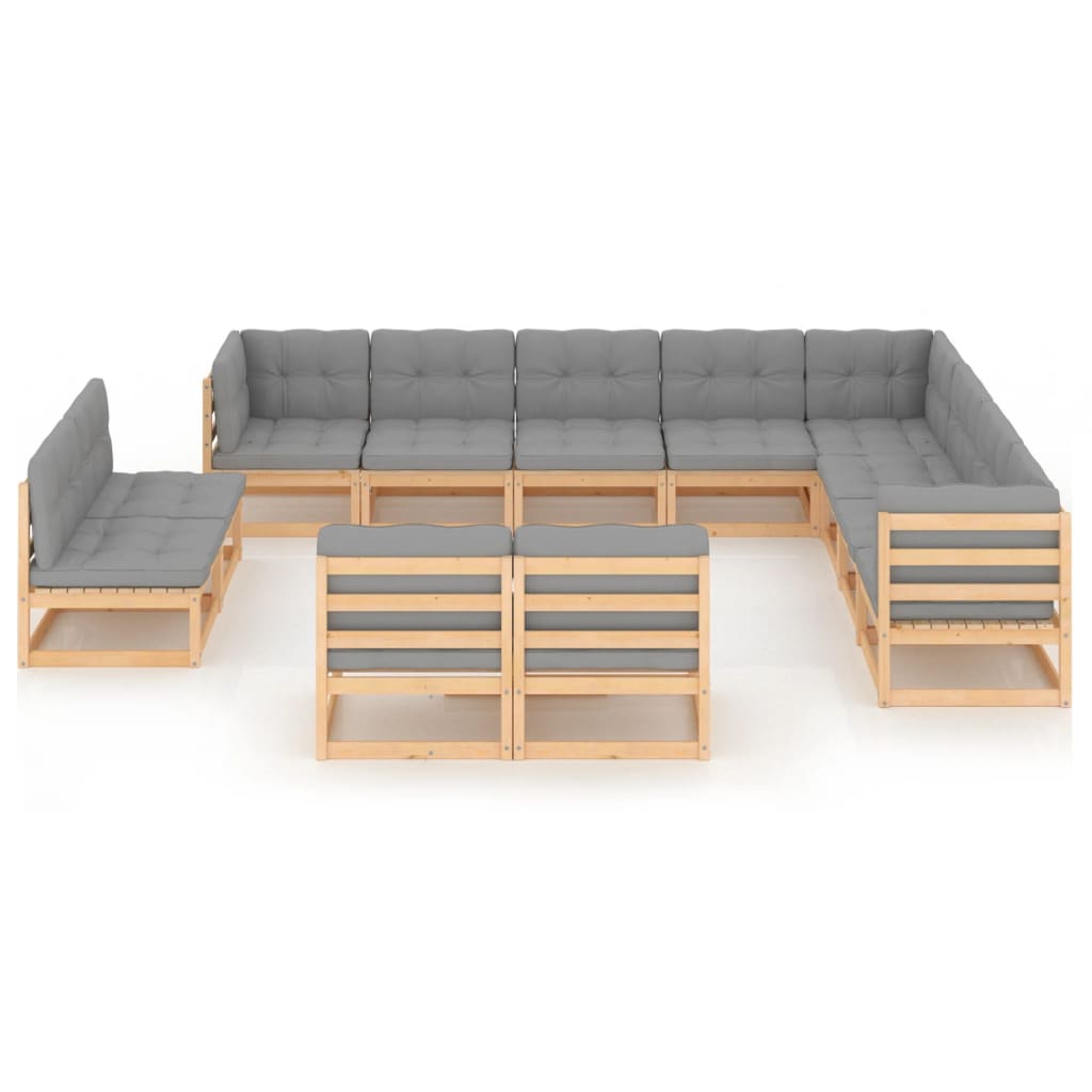 vidaXL 12 Piece Patio Lounge Set with Cushions Solid Wood Pine-3