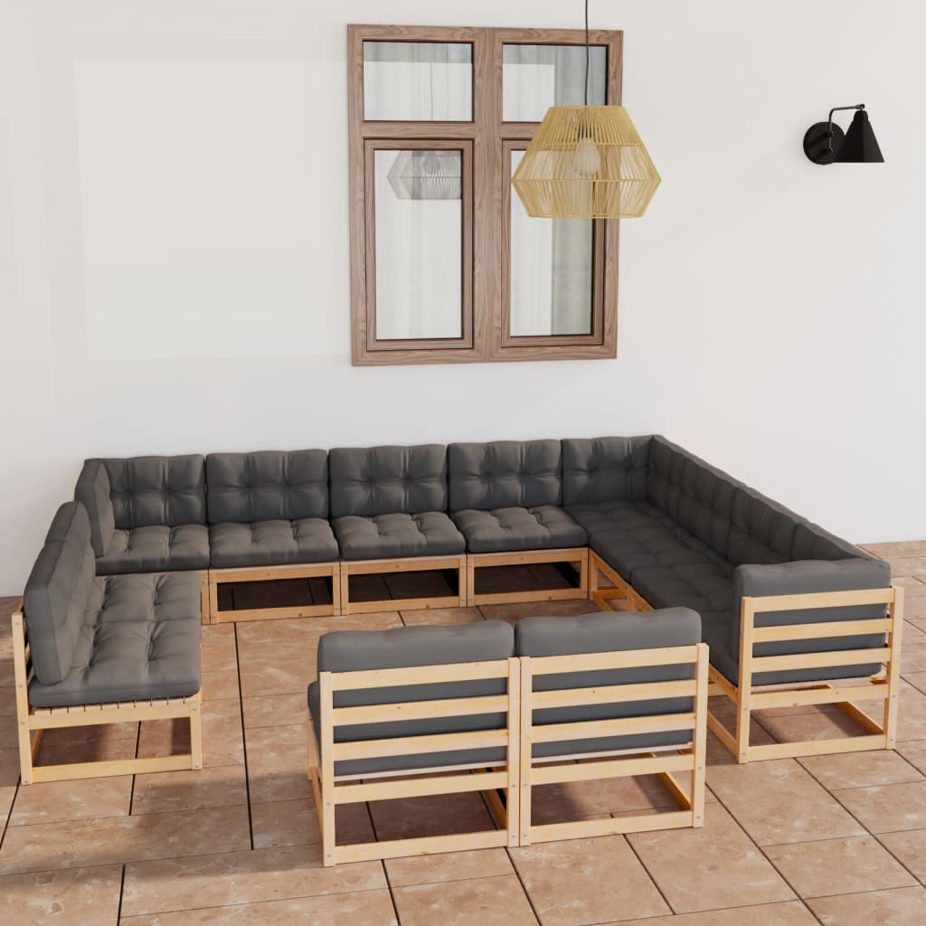 vidaXL 12 Piece Patio Lounge Set with Cushions Solid Wood Pine-2