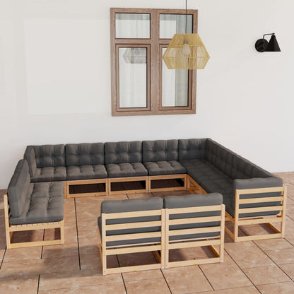 vidaXL 12 Piece Patio Lounge Set with Cushions Solid Wood Pine-2
