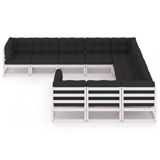 Piece white solid pine wood patio lounge set with anthracite cushions.

