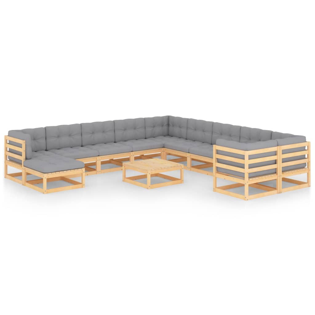 vidaXL 12 Piece Patio Lounge Set with Cushions Solid Wood Pine-0