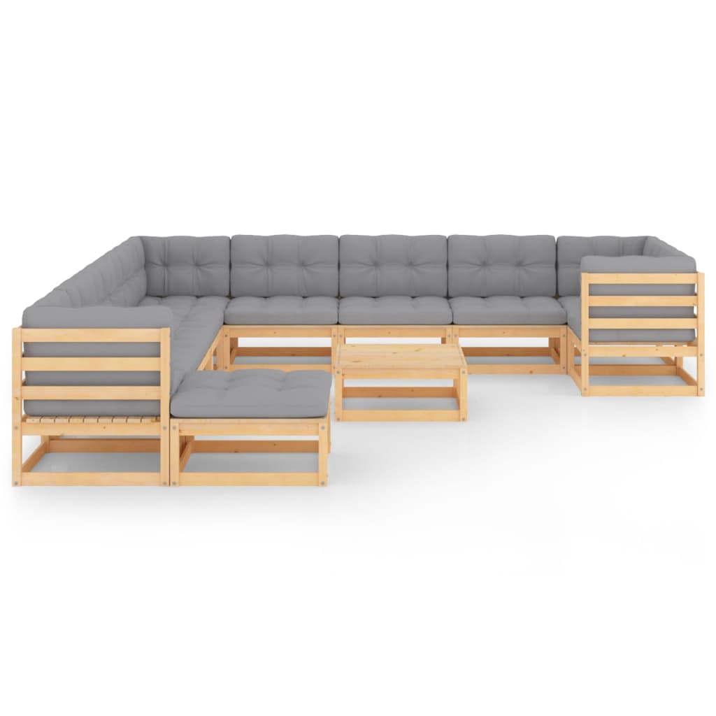 vidaXL 12 Piece Patio Lounge Set with Cushions Solid Wood Pine-1