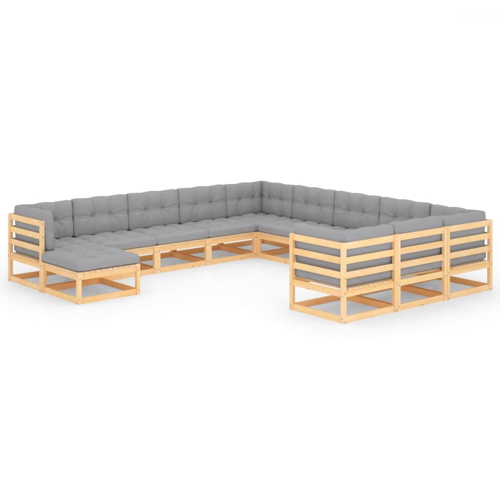 vidaXL 12 Piece Patio Lounge Set with Cushions Solid Wood Pine-0