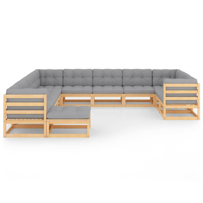 vidaXL 12 Piece Patio Lounge Set with Cushions Solid Wood Pine-3