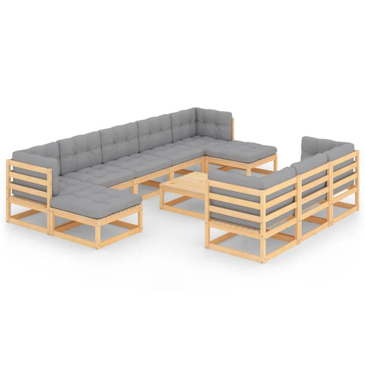vidaXL 11 Piece Patio Lounge Set with Cushions Solid Wood Pine-0