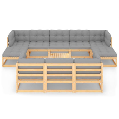 vidaXL 11 Piece Patio Lounge Set with Cushions Solid Wood Pine-4