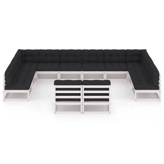 vidaXL 12 Piece Patio Lounge Set with Cushions White Solid Pinewood-0