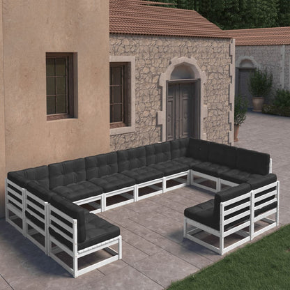 vidaXL 12 Piece Patio Lounge Set with Cushions White Solid Pinewood-1