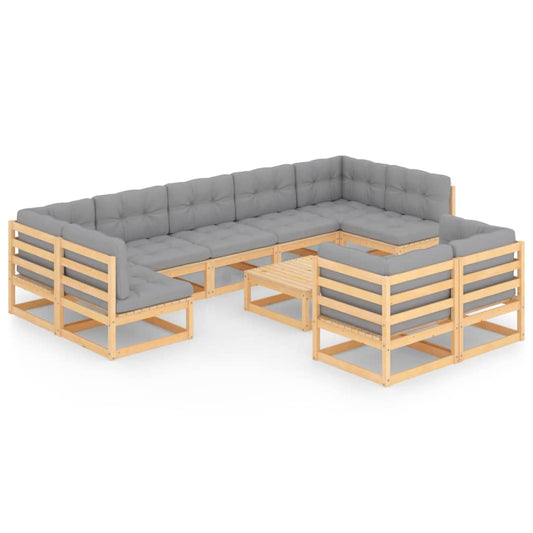 10-piece outdoor lounge set made from solid pine wood.