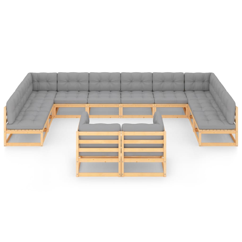 vidaXL 12 Piece Patio Lounge Set with Cushions Solid Pinewood-0