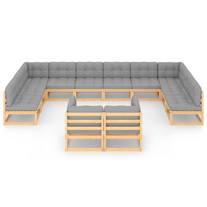 vidaXL 12 Piece Patio Lounge Set with Cushions Solid Pinewood-0