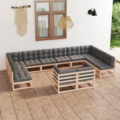 vidaXL 12 Piece Patio Lounge Set with Cushions Solid Pinewood-1