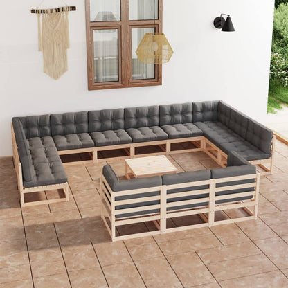 vidaXL 14 Piece Patio Lounge Set with Cushions Solid Wood Pine-4