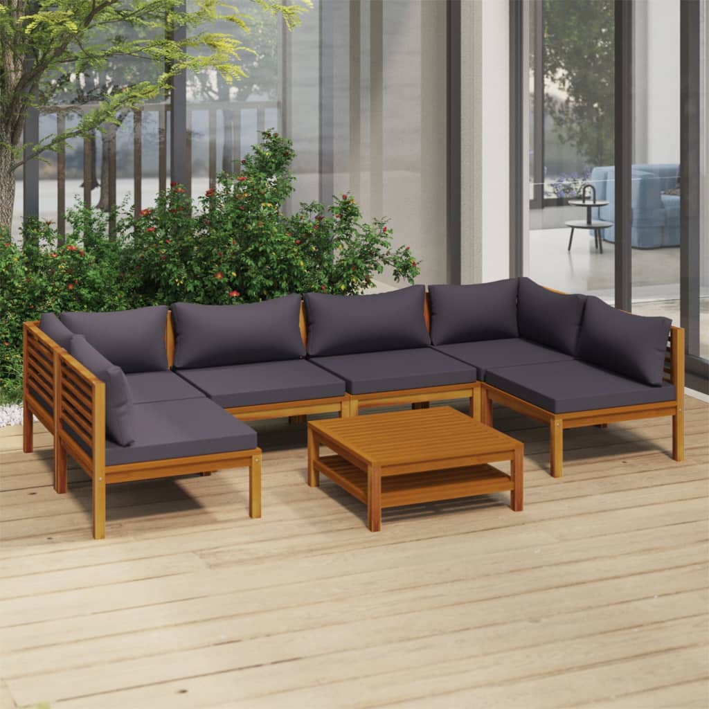 vidaXL 7 Piece Patio Lounge Set with Cushion Solid Acacia Wood-0