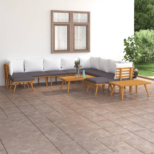 12-piece solid acacia wood garden lounge set with cushions.

