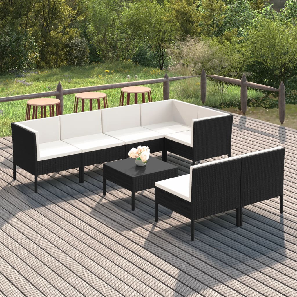 vidaXL 8 Piece Patio Lounge Set with Cushions Poly Rattan Brown-0
