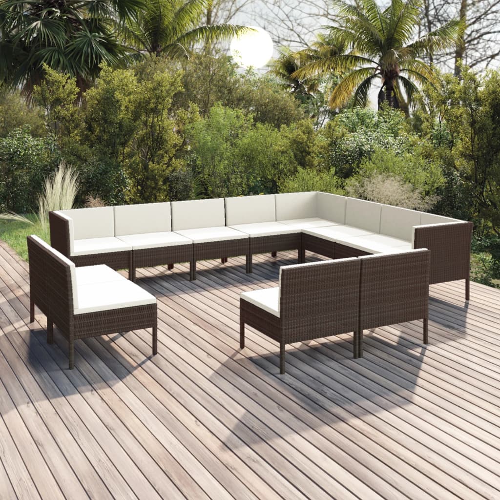 vidaXL 12 Piece Patio Lounge Set with Cushions Poly Rattan Brown-0