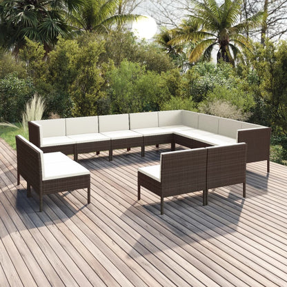 vidaXL 12 Piece Patio Lounge Set with Cushions Poly Rattan Brown-0