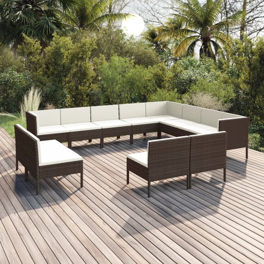 vidaXL 12 Piece Patio Lounge Set with Cushions Poly Rattan Brown-0