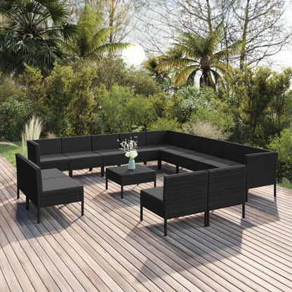 vidaXL 14 Piece Patio Lounge Set with Cushions Poly Rattan Black-0