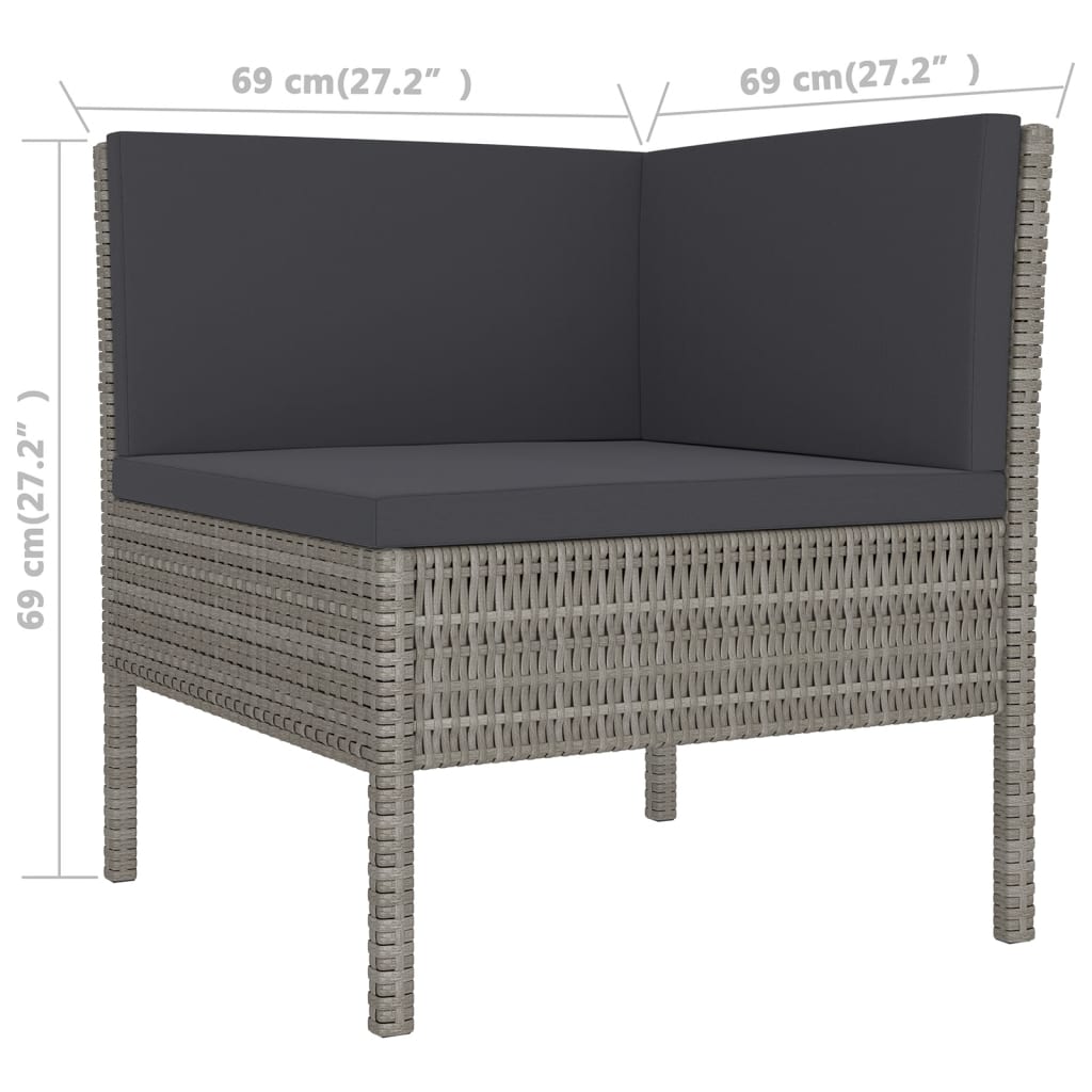 vidaXL 14 Piece Patio Lounge Set with Cushions Poly Rattan Gray-4