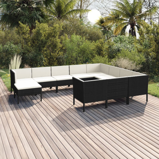 vidaXL 11 Piece Patio Lounge Set with Cushions Poly Rattan Black-0