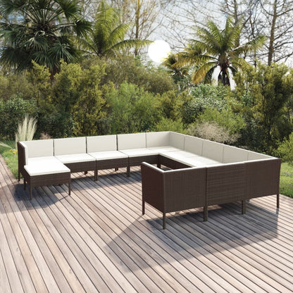 vidaXL 12 Piece Patio Lounge Set with Cushions Poly Rattan Brown-0