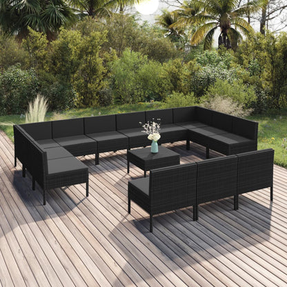 vidaXL 14 Piece Patio Lounge Set with Cushions Poly Rattan Black-0