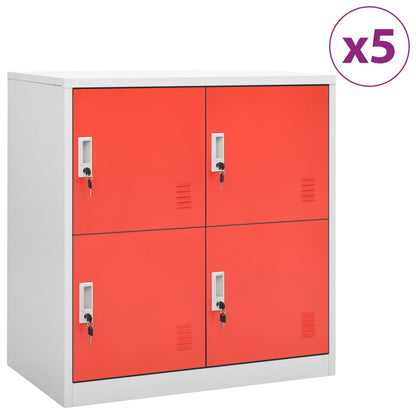 vidaXL Locker Cabinets 5 pcs Light Gray and Red 35.4"x17.7"x36.4" Steel-0