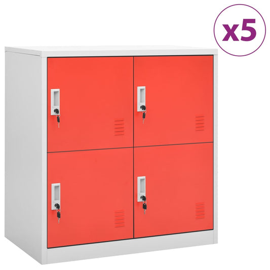vidaXL Locker Cabinets 5 pcs Light Gray and Red 35.4"x17.7"x36.4" Steel-0