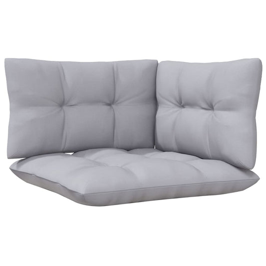 A modular wooden patio furniture set with a rustic finish and cushions.


