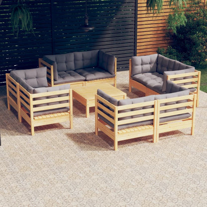 vidaXL Solid Pinewood Patio Lounge Set 9 Piece with Cushions Multi Colors-6
