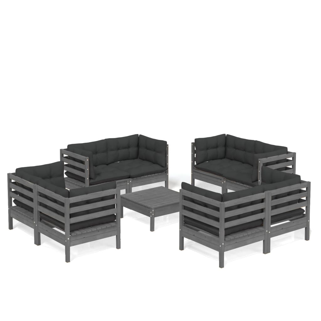 vidaXL Solid Pinewood Patio Lounge Set 9 Piece with Cushions Multi Colors-2