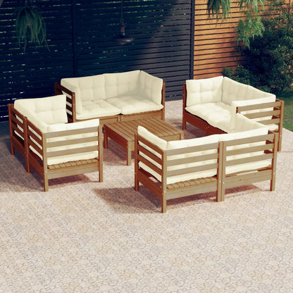 vidaXL Solid Pinewood Patio Lounge Set 9 Piece with Cushions Multi Colors-8