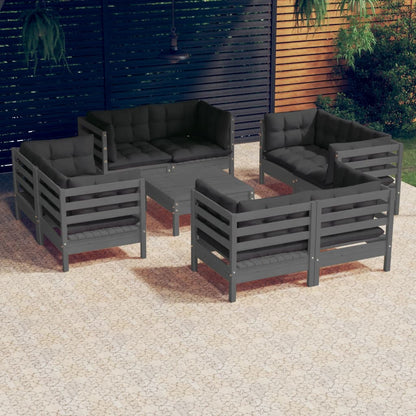 vidaXL Solid Pinewood Patio Lounge Set 9 Piece with Cushions Multi Colors-1