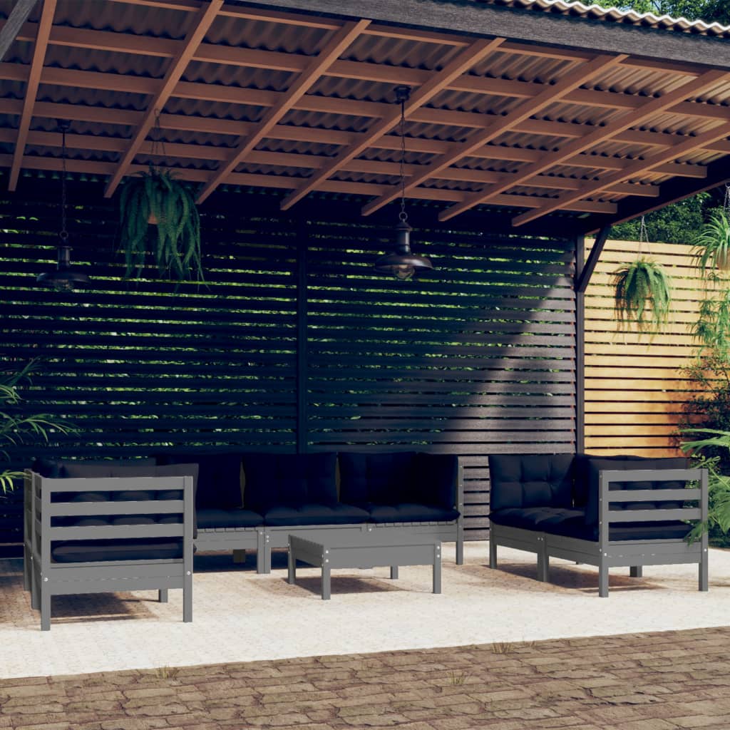 vidaXL Solid Pinewood Patio Lounge Set 8 Piece with Cushions Multi Colors-8