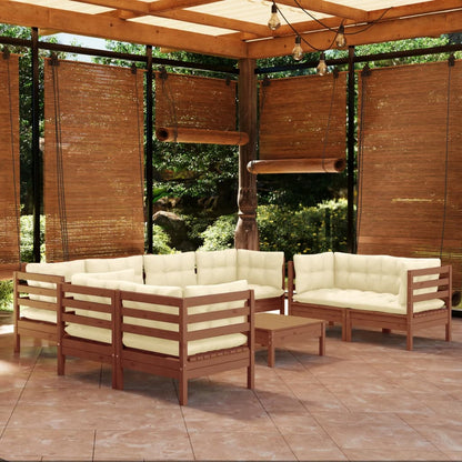 vidaXL Solid Pinewood Patio Lounge Set 9 Piece with Cushions Multi Colors-1