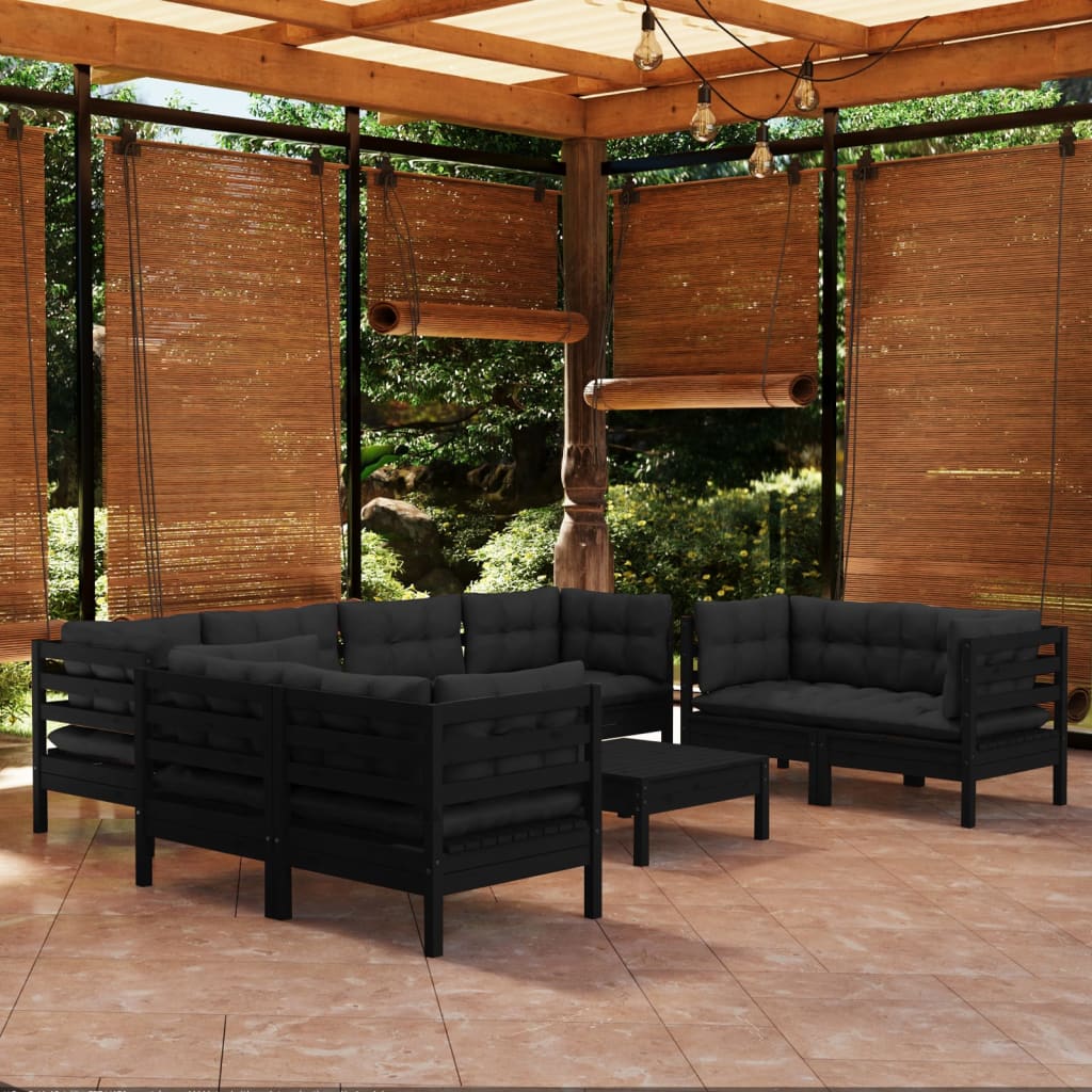 vidaXL Solid Pinewood Patio Lounge Set 9 Piece with Cushions Multi Colors-5