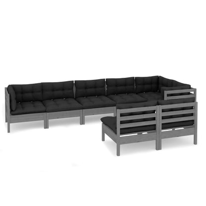 vidaXL 8 Piece Patio Lounge Set with Cream Cushions Solid Pinewood-2