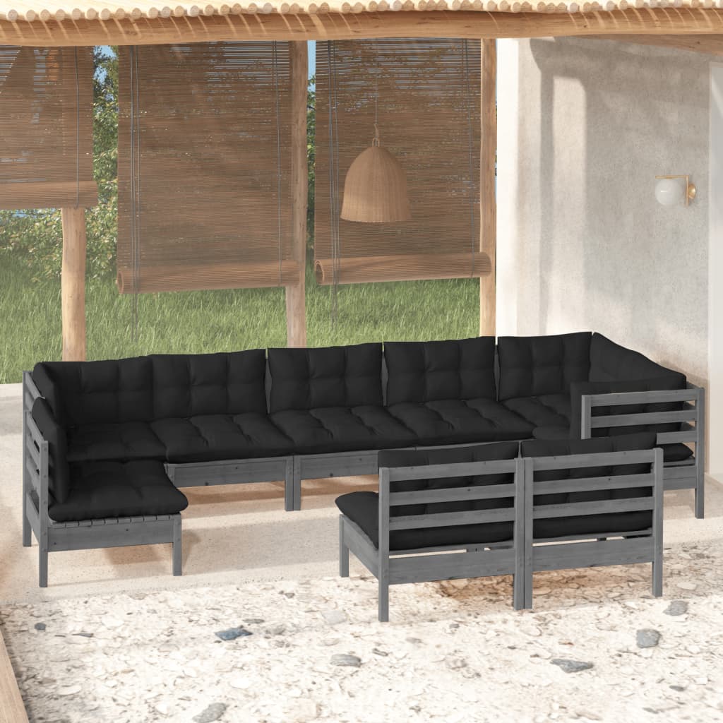 vidaXL Solid Pinewood Patio Lounge Set 9 Piece with Cushions Multi Colors-7