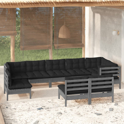 vidaXL Solid Pinewood Patio Lounge Set 9 Piece with Cushions Multi Colors-7
